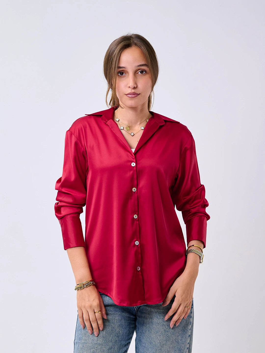 Satin Shirt-Cherry red