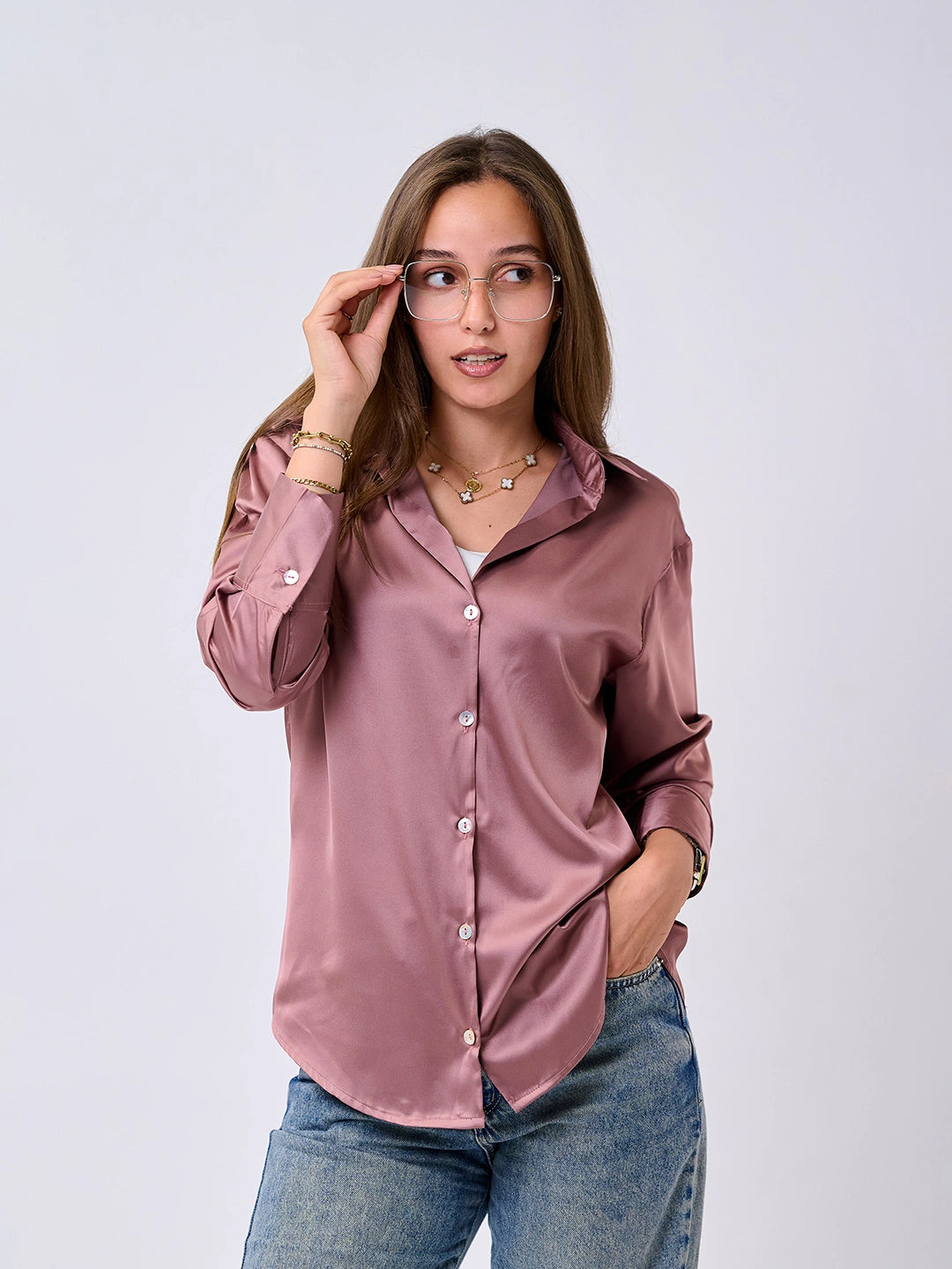 Satin Shirt-Dark Pink