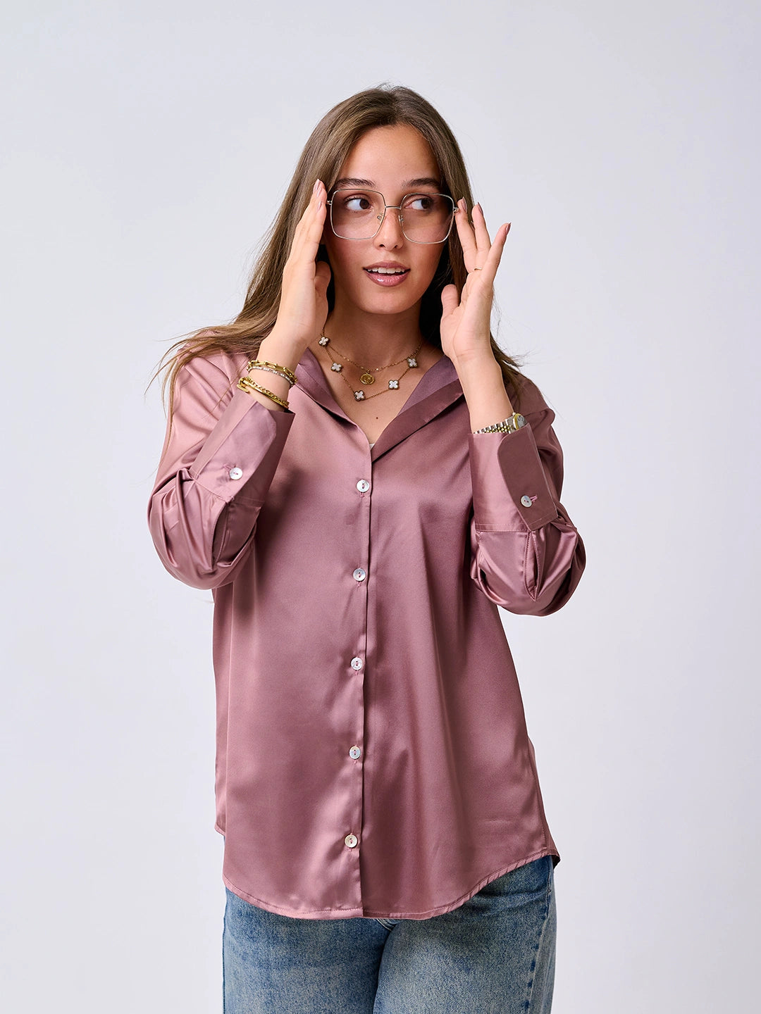 Satin Shirt-Dark Pink