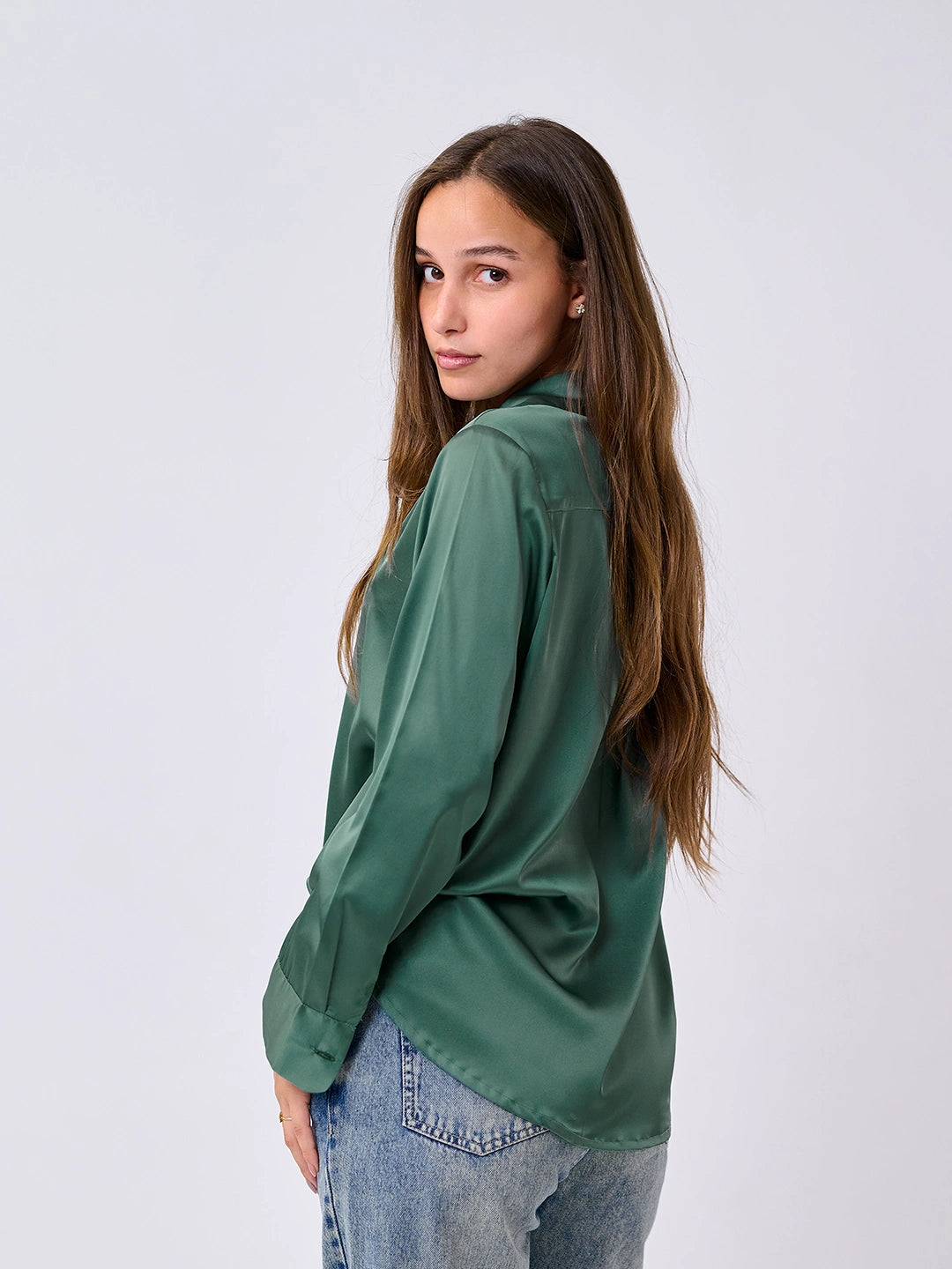 Satin Shirt-Emerald Green