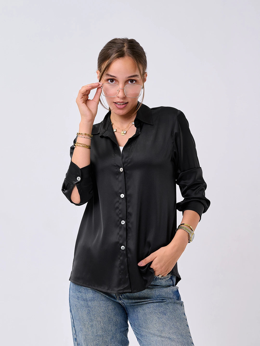 Satin Shirt-Black