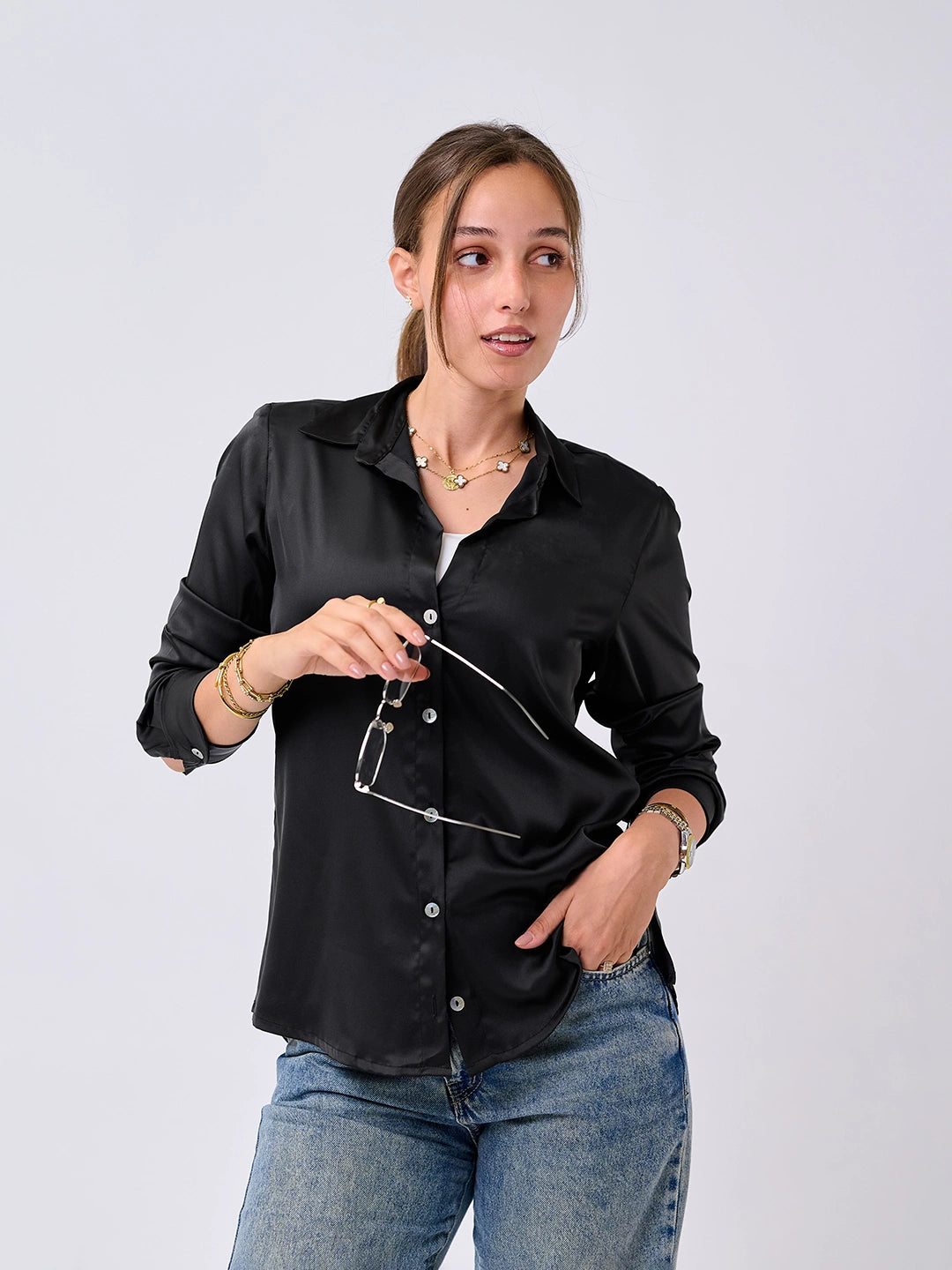 Satin Shirt-Black
