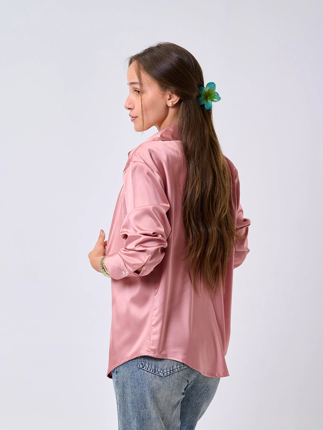 Satin Shirt-Light Pink