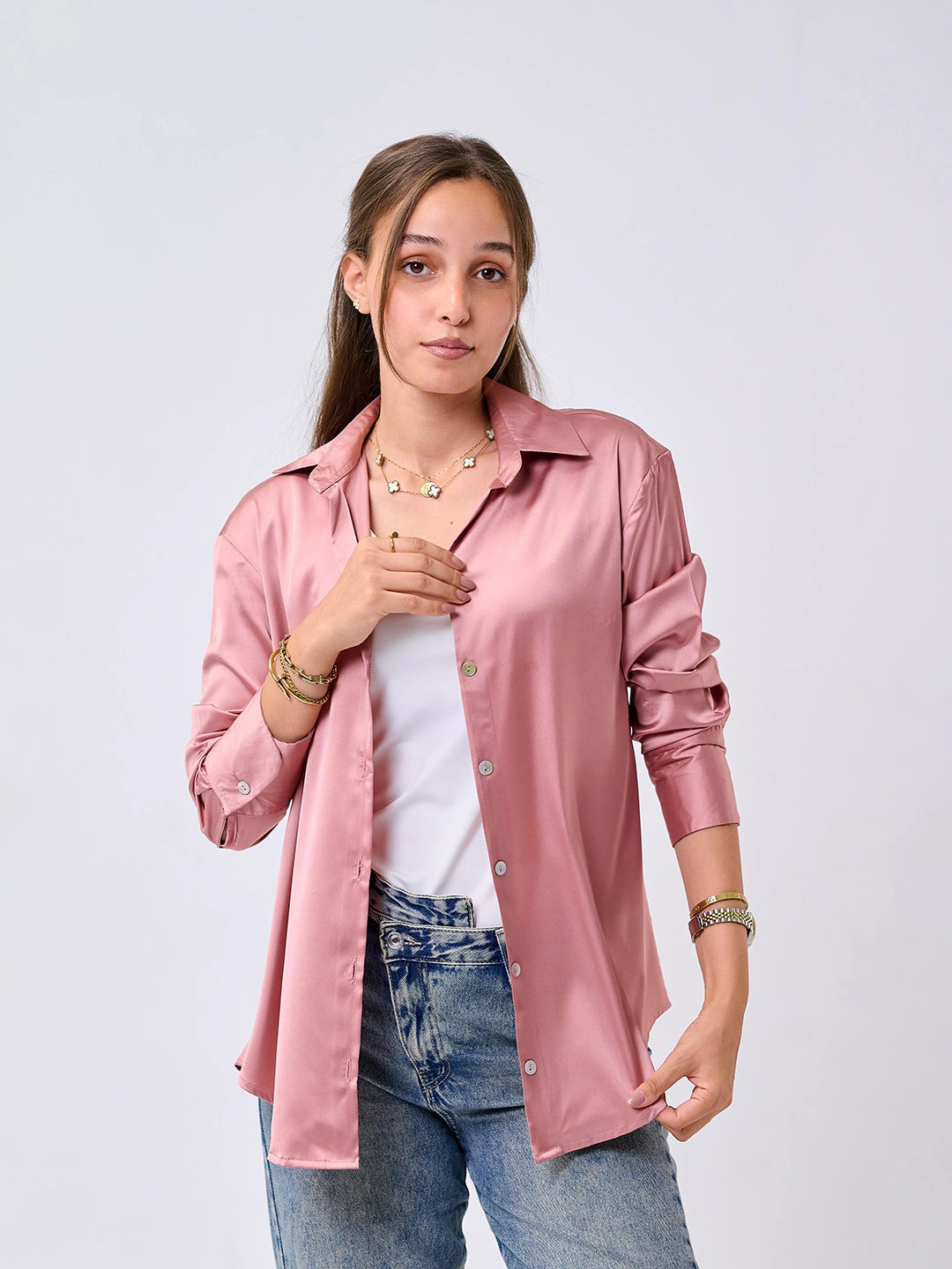 Satin Shirt-Light Pink