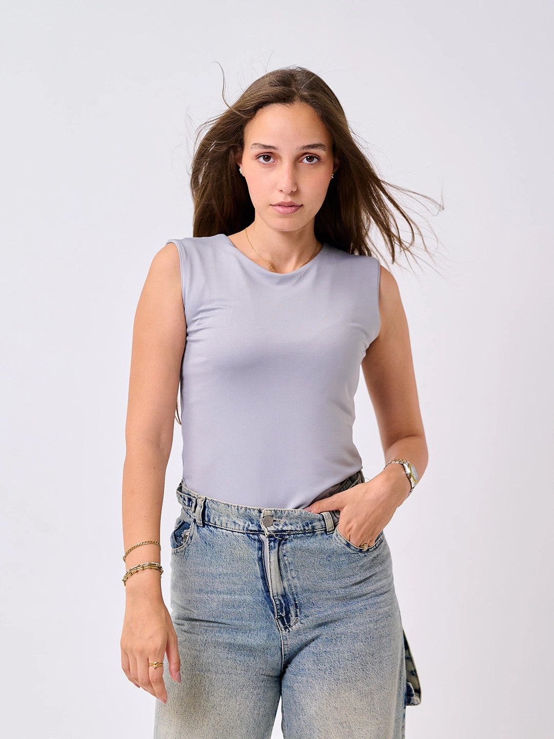 Basic Cap Sleeve Top-Gray