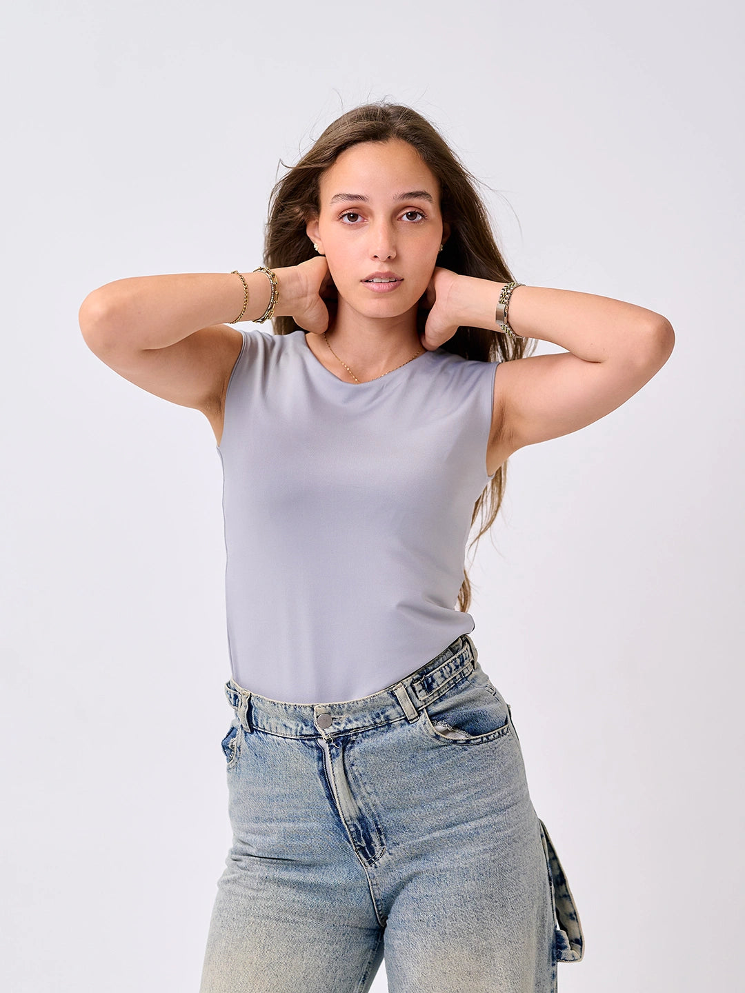 Basic Cap Sleeve Top-Gray