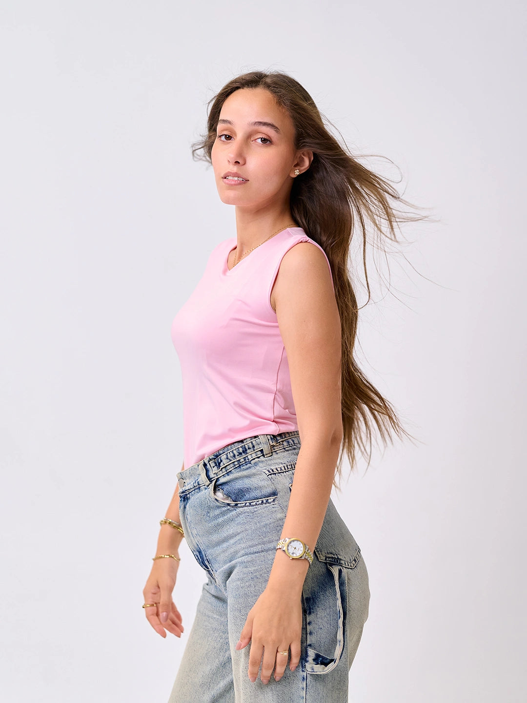 Basic Cap Sleeve Top-Pink