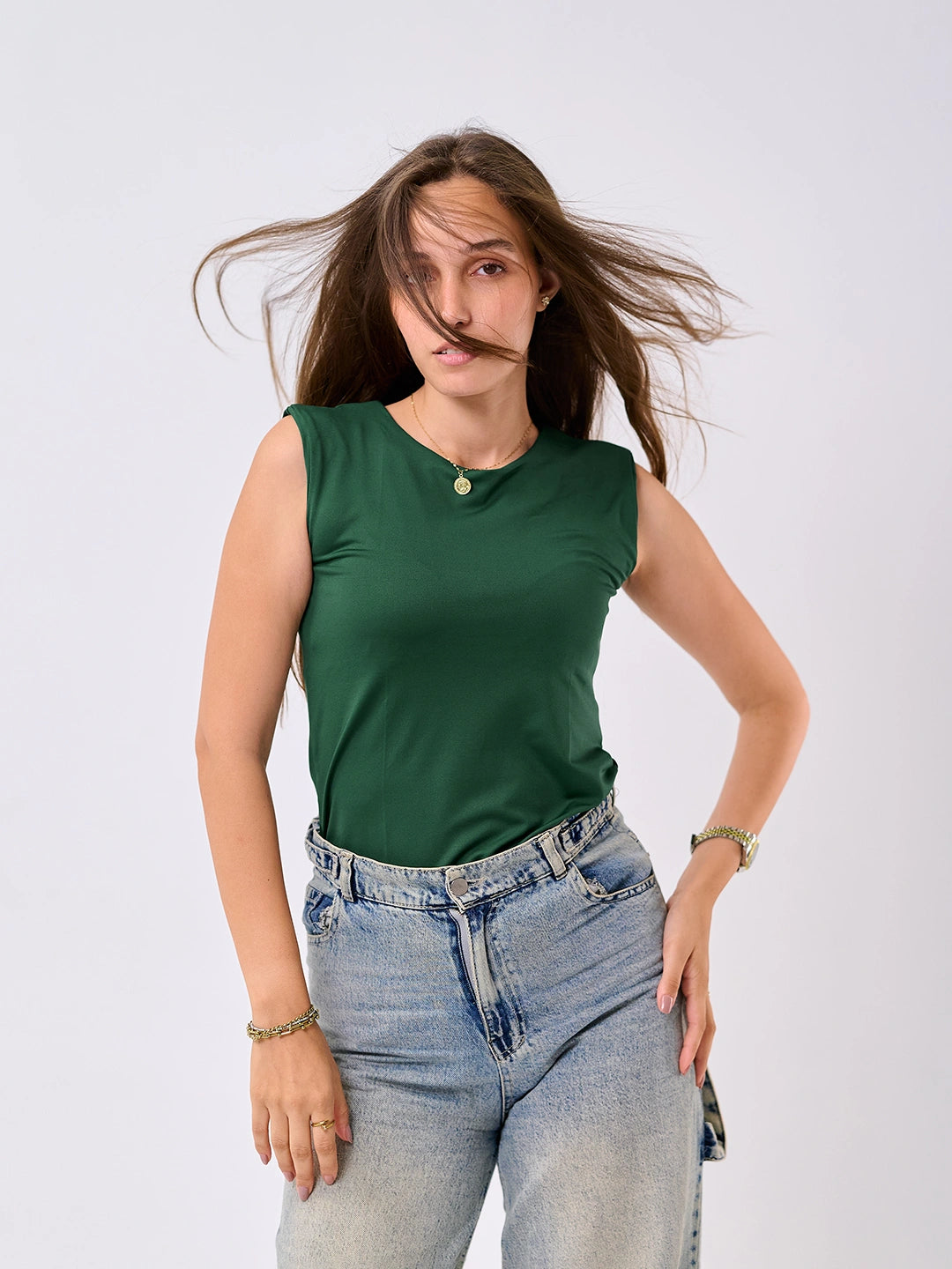 Basic Cap Sleeve Top-Green