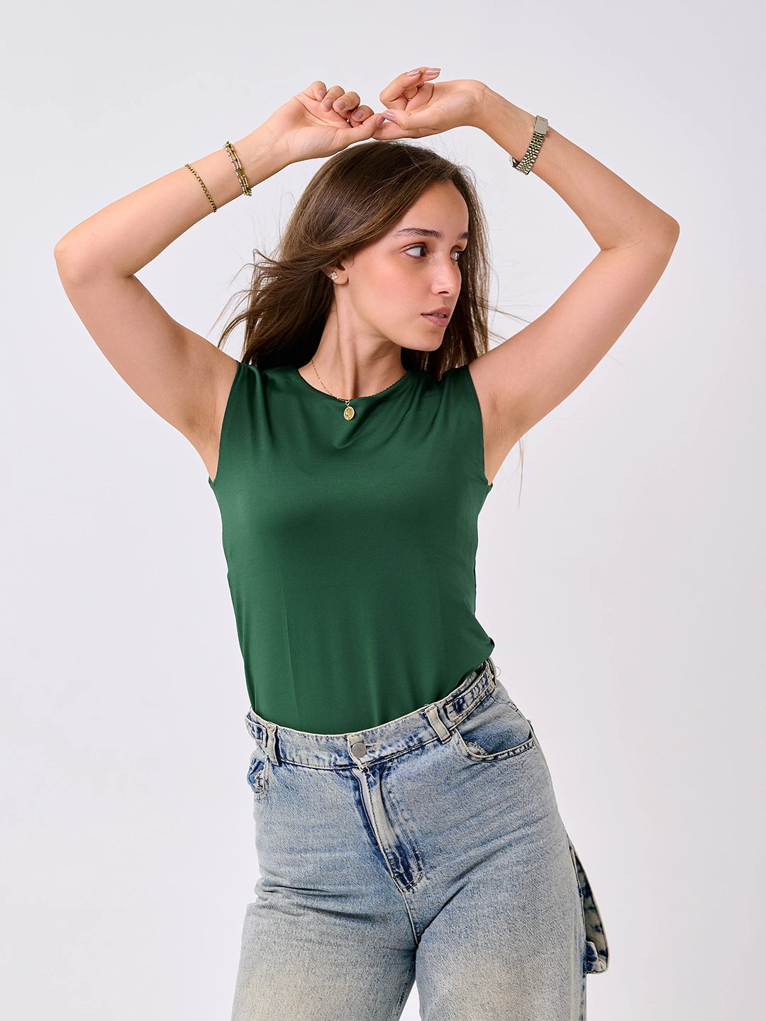 Basic Cap Sleeve Top-Green