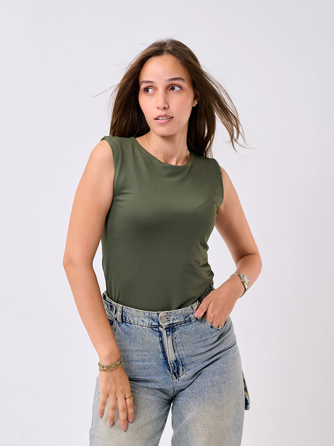 Basic Cap Sleeve Top-Olive