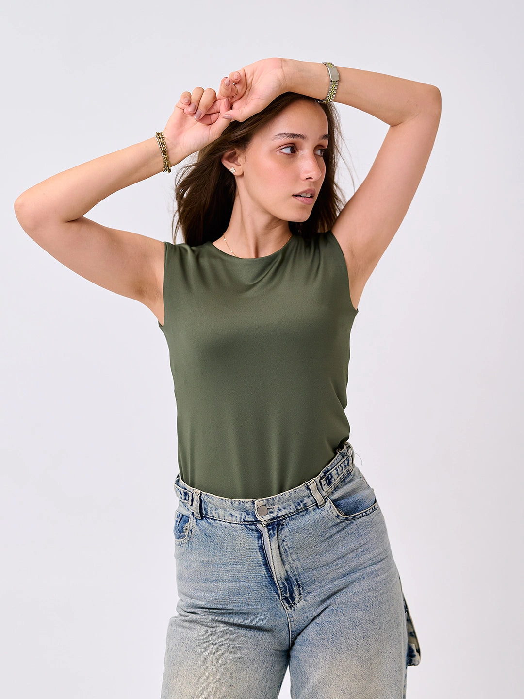 Basic Cap Sleeve Top-Olive