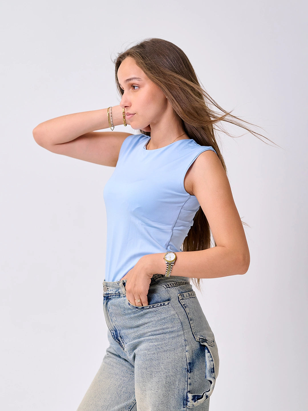 Basic Cap Sleeve Top-Baby blue