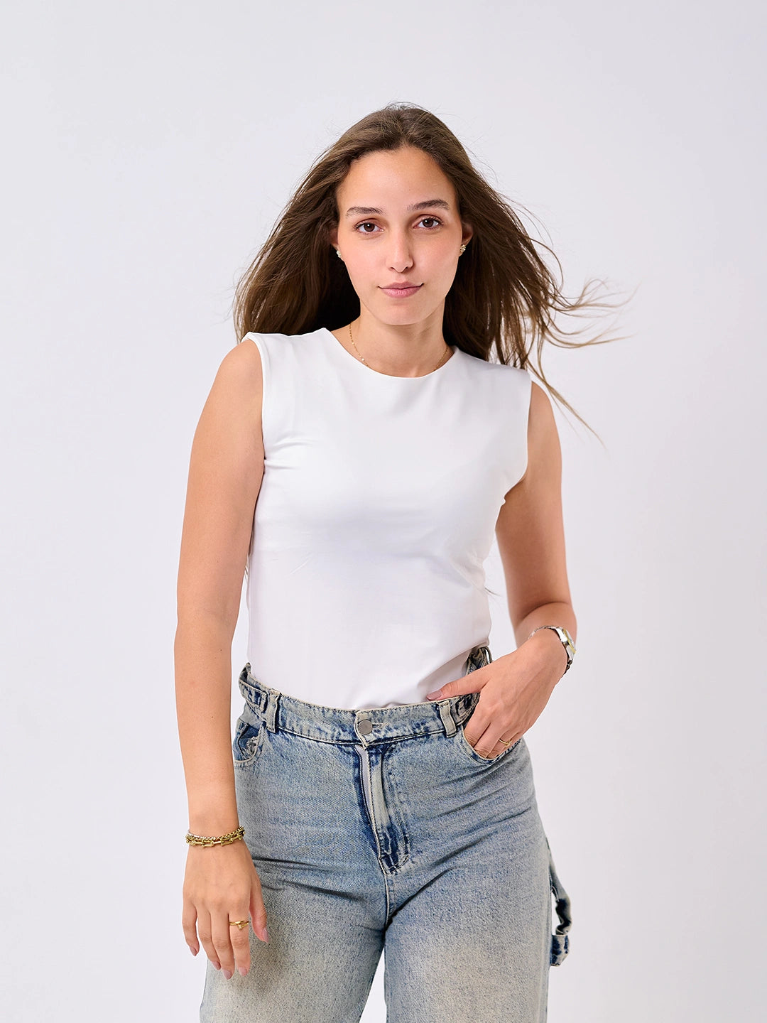 Basic Cap Sleeve Top-White
