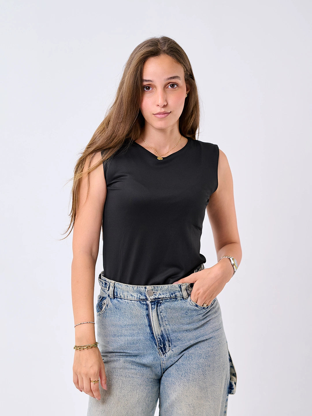 Basic Cap Sleeve Top-Black