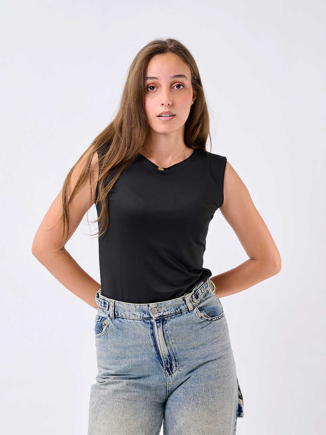 Basic Cap Sleeve Top-Black