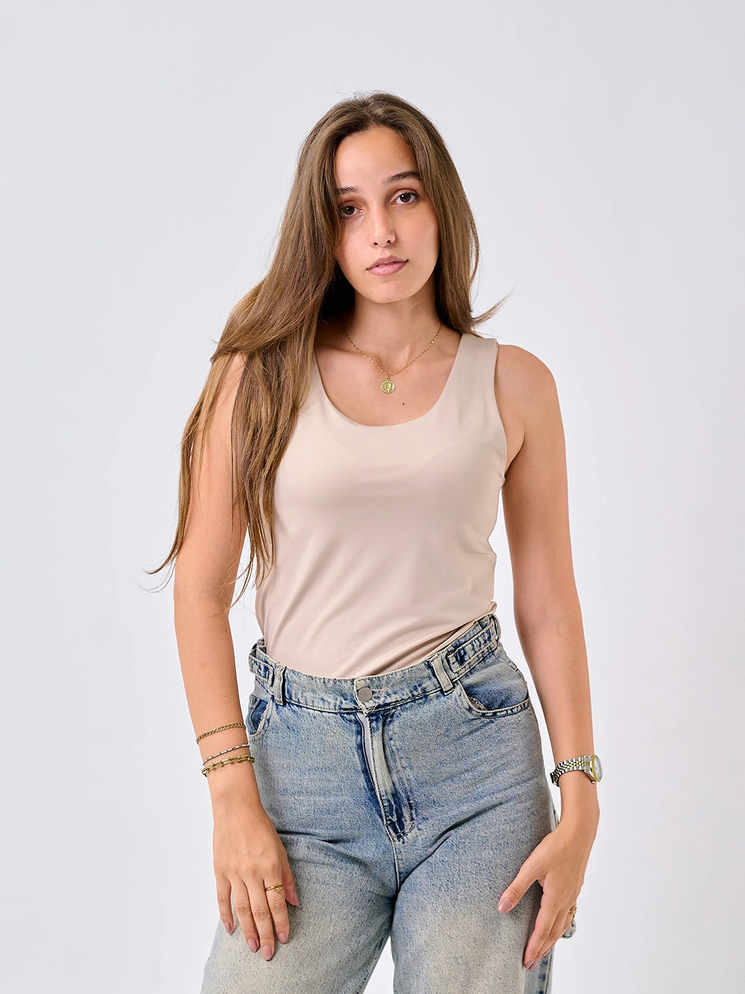 Basic Tank Top-Beige