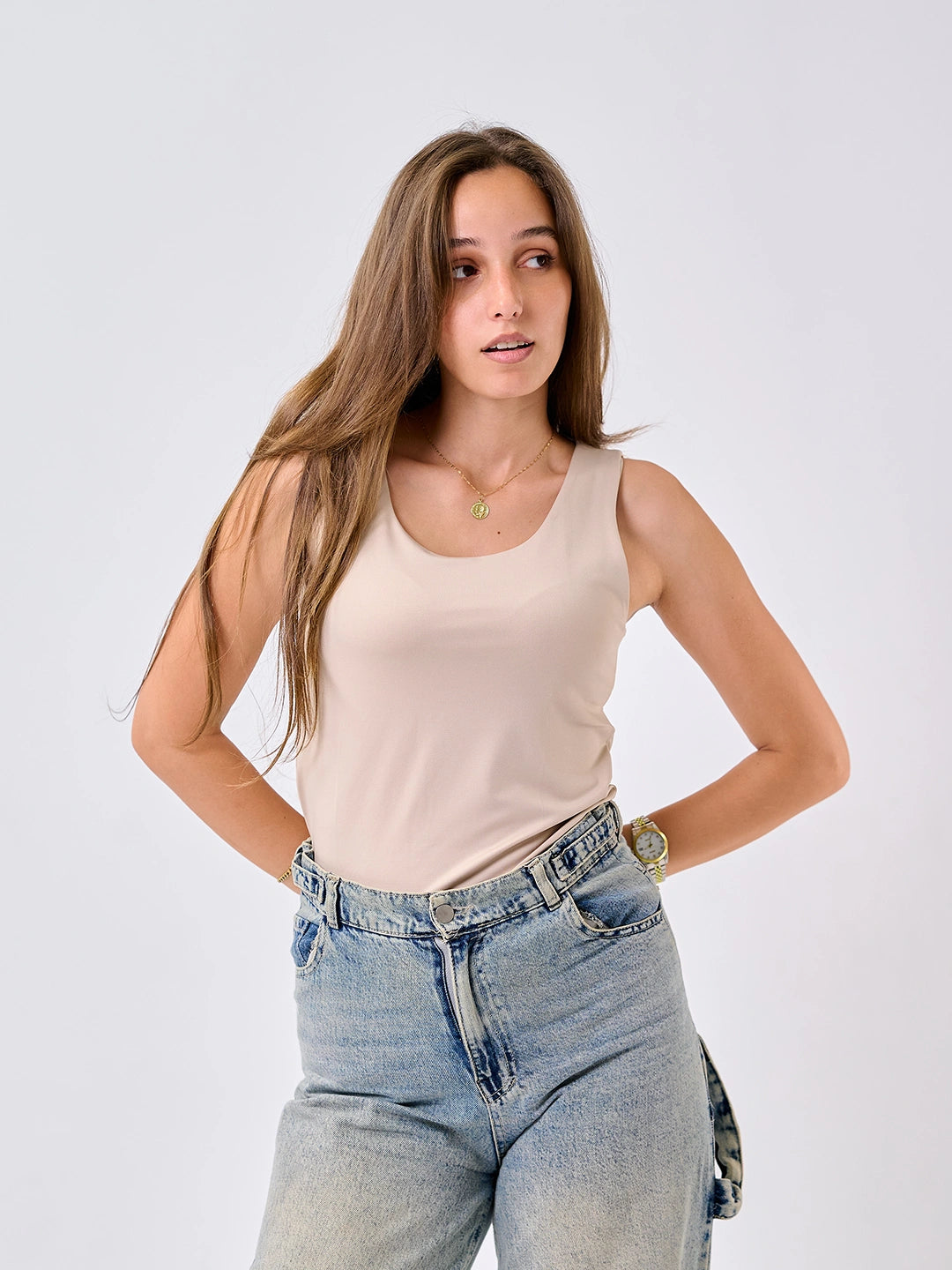 Basic Tank Top-Beige
