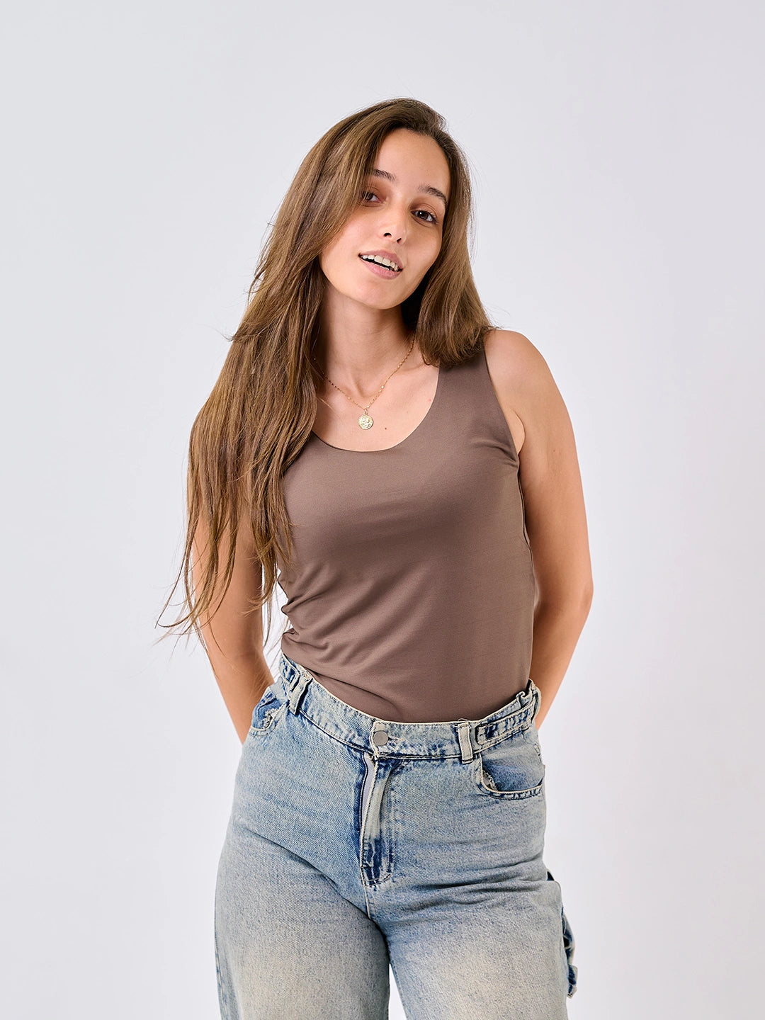 Basic Tank Top-Brown